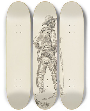 Triptych art skateboard deck of Charles Marion Russell The Cowboy by Charles Marion Russell (1864-1926)
