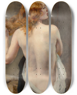 Triptych art skateboard deck of Hermanjeanjoseph Richir Nude Seen From Behind by Herman Jean Joseph Richir (1866-1942)