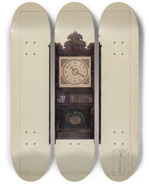 Triptych art skateboard deck of Ralph Morton Clock by Ralph Morton