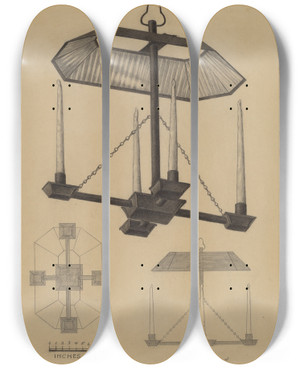 Triptych art skateboard deck of Mildred Ford Candelabrum by Mildred Ford (20-)