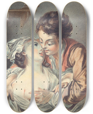 Triptych art skateboard deck of Louismarin Bonnet Le Rendezvous by Louis Marin Bonnet (1736-1793)