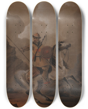 Triptych art skateboard deck of Aleksander Orowski Circassian On A Horse by Aleksander Orlowski (1777-1832)