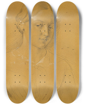Triptych art skateboard deck of Johann Peter Krafft Studie Eines Mdchens_2 by Johann Peter Krafft (1780-1856)