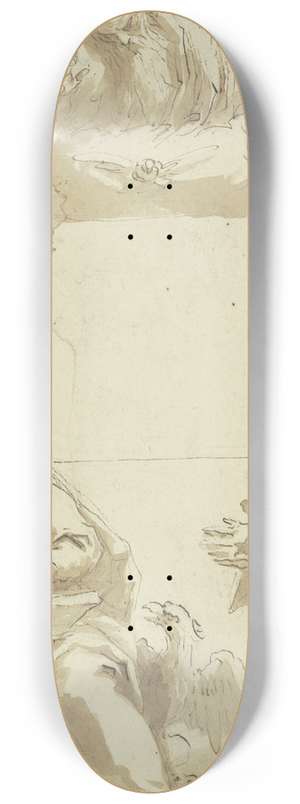 Jacopo Palma il Giovane - Gottvater mit Taube und Engeln ber leerem quadratischem Feld, darunter Johannes der Evangelist und ein anderer anbetender Heiliger sowie die Kpfe von zwei Stiftern 8.25 inch art skate deck