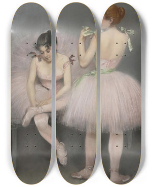 Triptych art skateboard deck of Pierre Carrierbelleuse Les Danseuses by Pierre Carrier-Belleuse (1851-1932)