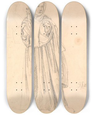 Triptych art skateboard deck of Joakim Skovgaard Stende Kvinde by Joakim Skovgaard (1856-1933)