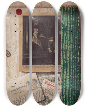 Triptych art skateboard deck of Jacobus Cornelis Meyer Trompe Loeil Still Life by Jacobus Cornelis Meyer (18-)
