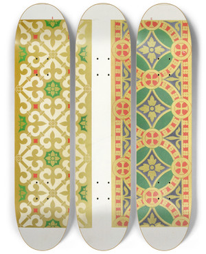 Triptych art skateboard deck of Augustus Pugin Stoles And Maniples 1 by Augustus Pugin (1812-1852)