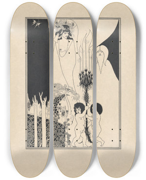 Triptych art skateboard deck of Aubrey Vincent Beardsley Illustration To Salome By Oscar Wilde 7 by Aubrey Vincent Beardsley (1872-1898)