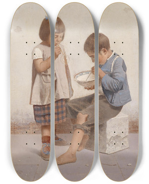 Triptych art skateboard deck of Giulio Del Torre Seifenblasen by Giulio del Torre (1856-1932)