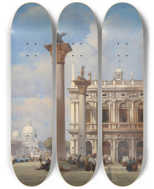 Triptych art skateboard deck of William Wyld Venezia Piazza San Marco by William Wyld (1806-1889)