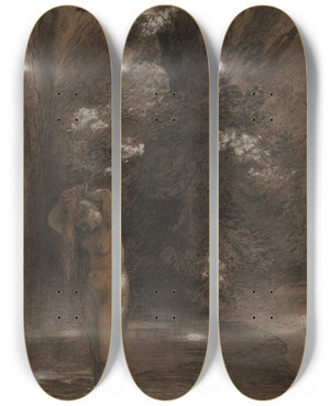 Triptych art skateboard deck of Flix Bracquemond The Bath by Felix Bracquemond (1833-1914)