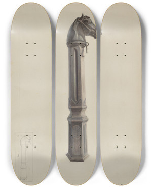 Triptych art skateboard deck of Samuel Fineman Iron Hitching Post_2 by Samuel Fineman
