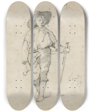 Triptych art skateboard deck of Floris Verster Boy With Oboe And Stick by Floris Verster (1861-1927)
