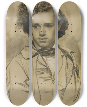 Triptych art skateboard deck of Philipp Winterwerb Portrait Of The Painter Albert Hendschel by Philipp Winterwerb (1837-1873)