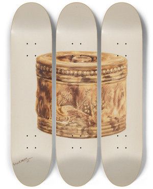 Triptych art skateboard deck of Charles Moss Butter Crock by Charles Moss