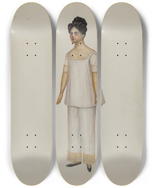 Triptych art skateboard deck of Josephine C Romano Doll Lydia Sherman by Josephine C Romano