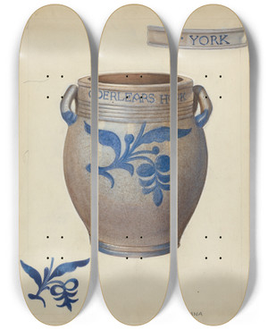 Triptych art skateboard deck of John Dana Stoneware Jar_2 by John Dana (1935)