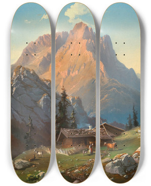 Triptych art skateboard deck of Carl Millner Staufen by Carl Millner (1825-1895)