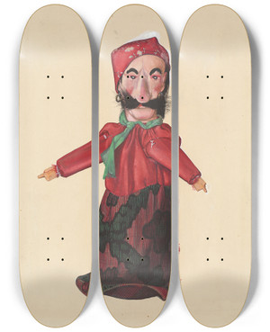 Triptych art skateboard deck of Beverly Chichester Puppet Pirate by Beverly Chichester (20-)