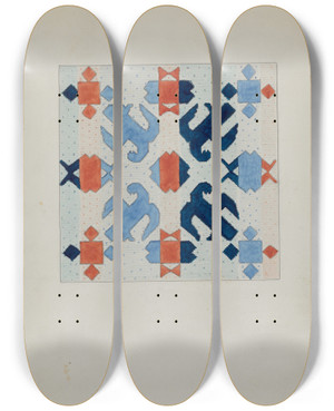Triptych art skateboard deck of Christopher Hobbs Woven Wool Bedspread by Christopher Hobbs