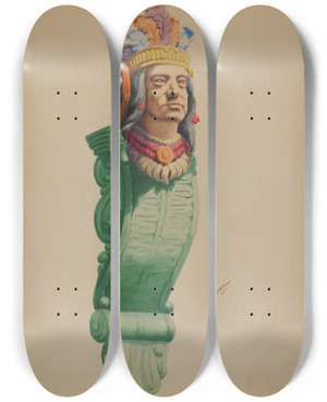 Triptych art skateboard deck of Charles Moss Iron Indian Head by Charles Moss