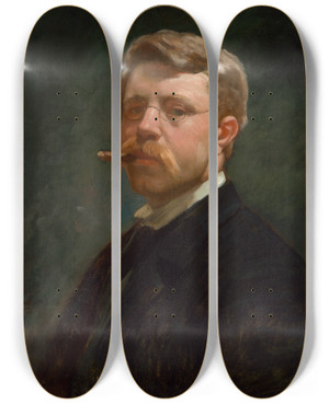 Triptych art skateboard deck of Frank Duveneck Selfportrait_2 by Frank Duveneck (1848-1919)