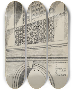 Triptych art skateboard deck of Al Curry Wrought Iron Balcony Rail_2 by Al Curry (20-)
