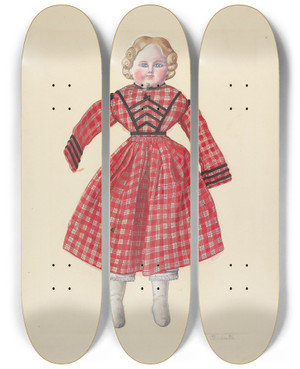 Triptych art skateboard deck of Beverly Chichester Doll With Bisque Head by Beverly Chichester (20-)