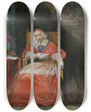 Triptych art skateboard deck of Joseph Nicolas Robertfleury Cardinal Richelieu_1 by Joseph Nicolas Robert-Fleury (1797-1890)