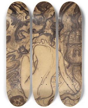 Triptych art skateboard deck of Paul Ranson Nu Avant La Messe Noire by Paul Ranson (1864-1909)