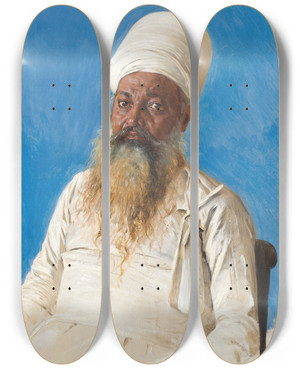 Triptych art skateboard deck of Vasily Vereshchagin Parsi Priest Fire Worshiper Bombay by Vasily Vereshchagin (1842-1904)