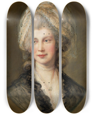 Triptych art skateboard deck of Thomas Gainsborough Queen Charlotte by Thomas Gainsborough (1727-1788)