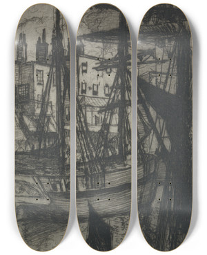 Triptych art skateboard deck of Edgar M Wilson Ramsgate by Edgar M Wilson