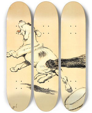 Triptych art skateboard deck of Cecil Charles Windsor Aldin A Dog Day Pl 11 by Cecil Charles Windsor Aldin (1870-1935)