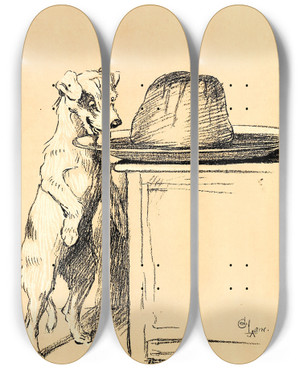 Triptych art skateboard deck of Cecil Charles Windsor Aldin A Dog Day Pl 27 by Cecil Charles Windsor Aldin (1870-1935)