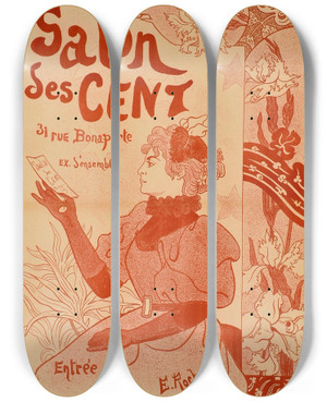 Triptych art skateboard deck of Edmond Rocher Salon Des Cent_2 by Edmond Rocher (1873-1948)