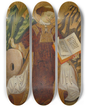 Triptych art skateboard deck of Bonanat Zaortiga Saint Vincent by Bonanat Zaortiga (15-)