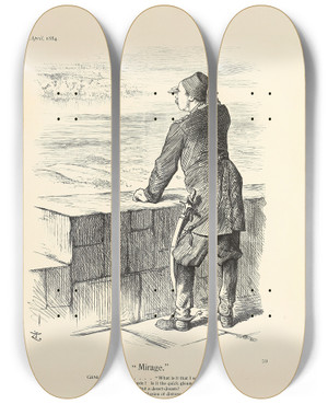 Triptych art skateboard deck of Sir John Tenniel Mirage by Sir John Tenniel (1820-1914)