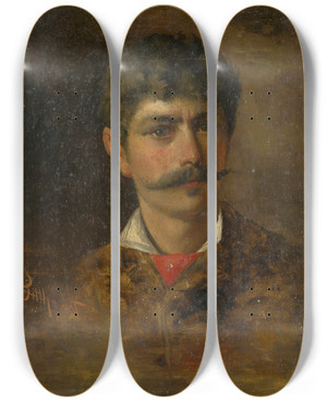 Triptych art skateboard deck of Udovt Pitthordt Man With Moustache by udovt Pitthordt (1860-1946)