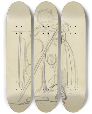 Triptych art skateboard deck of Philipp Rumpf Mdchen Am Treppengelnder by Philipp Rumpf (1821-1896)
