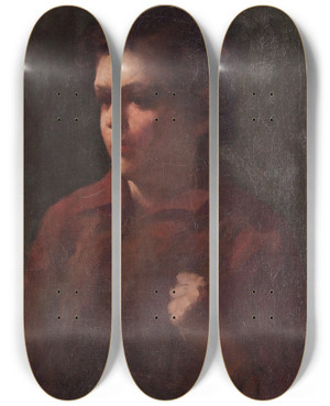 Triptych art skateboard deck of Frank Duveneck Study Of A School Boy by Frank Duveneck (1848-1919)
