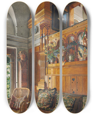 Triptych art skateboard deck of Anna Almatadema The Garden Studio by Anna Alma-Tadema (1867-1943)