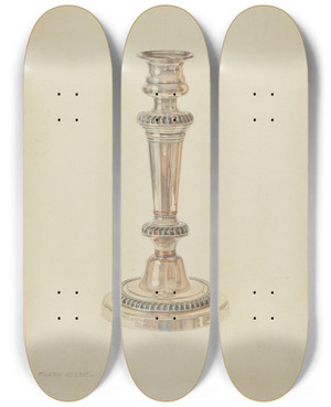 Triptych art skateboard deck of Frank M Keane Silver Candlestick by Frank M Keane