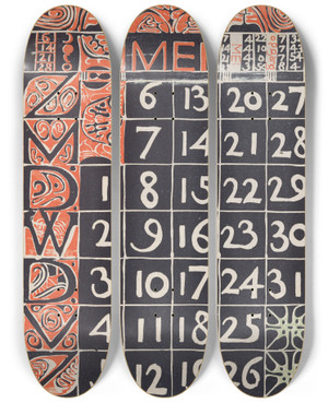 Triptych art skateboard deck of Carel Adolph Lion Cachet Kalenderblad Mei 1900 by Carel Adolph Lion Cachet (1864-1945)