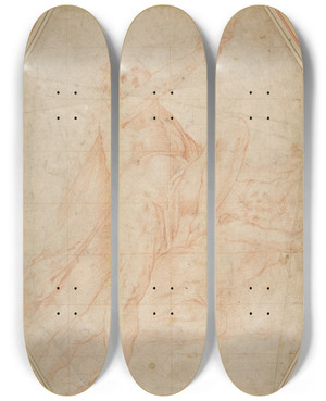Triptych art skateboard deck of Cristoforo Roncalli Two Nudes Seen From Below by Cristoforo Roncalli (1552-1626)