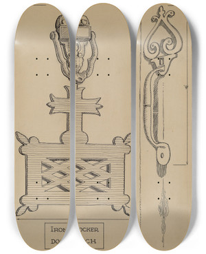 Triptych art skateboard deck of Al Curry Cast Iron Knockerlatch by Al Curry (20-)