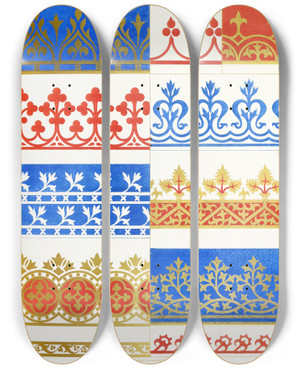 Triptych art skateboard deck of Augustus Pugin Bordures by Augustus Pugin (1812-1852)