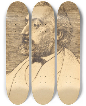 Triptych art skateboard deck of Alphonse Legros Leon Gambetta 2Nd Plate by Alphonse Legros (1837-1911)