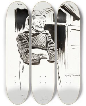 Triptych art skateboard deck of Albert Engstrm Lillpers Kari by Albert Engstrom (1869-1940)